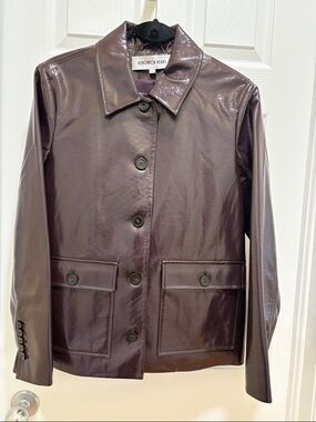 Veronica Beard Glossy Plum Leather Button Dickey Jacket